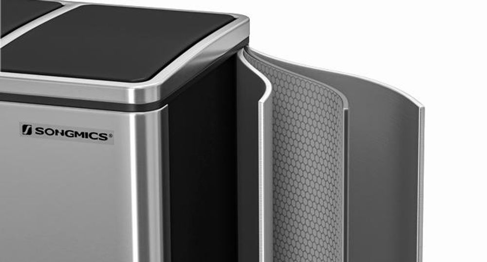 SONGMICS Mülleimer Mülltrennsystem, 3 x 18 L, ergonomisch, 3 Fächer, Küche