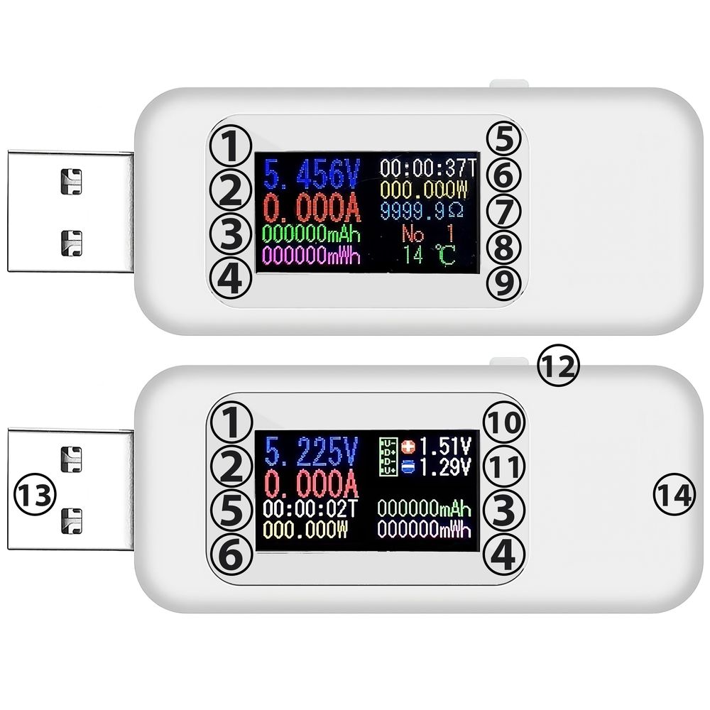 Multimeter Tester USB Tester Messgerät Spannungsprüfer Voltmeter Amperemeter Strommesser Ladegerät Detector 5A Multifunktionskapazität Retoo