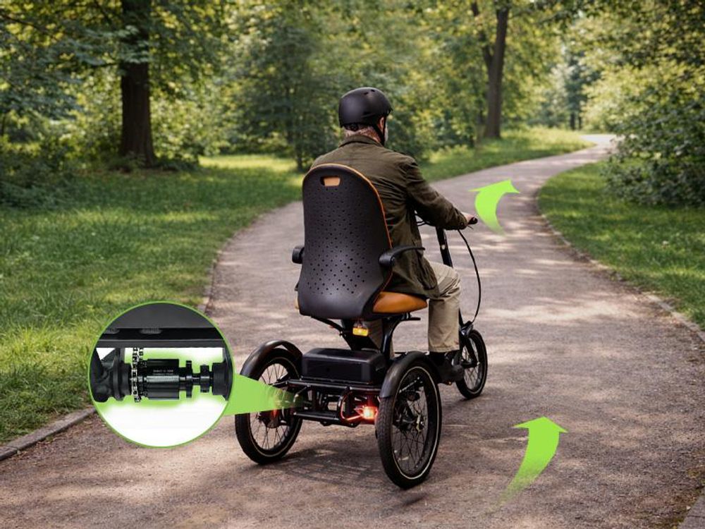 SachsenRAD E-Dreirad T6 Comfort mit tiefem Einstieg, Elektro Dreirad Faltbar, mit Differenzial, BIinker und Bremslicht, mit 7-Gang-Kettenschaltung