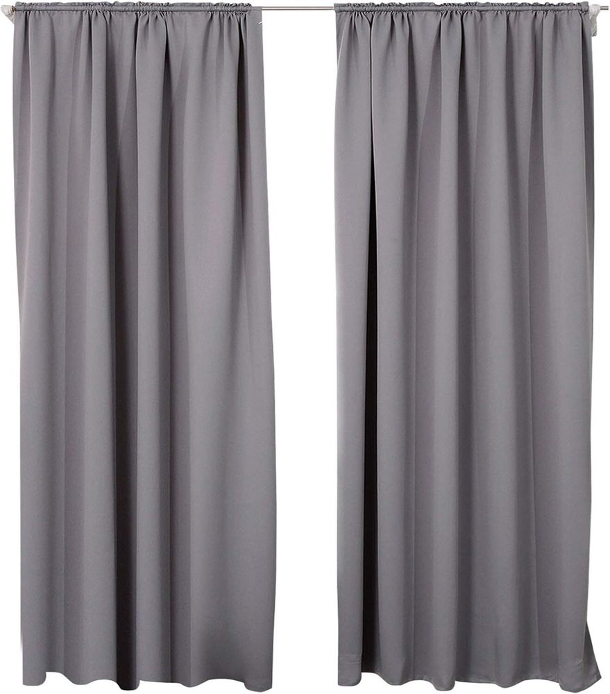 WOLTU 2er Set Gardine blickdicht 250 g/m² mit Kräuselband : Dunkelgrau 135x225 cm Farbe: Dunkelgrau Größe: 135x225 cm