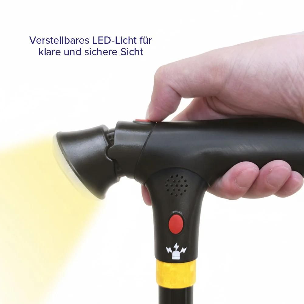 Verstellbare LED-Leuchte am Griff des DR-HO’S Get Up & Go Gehstocks