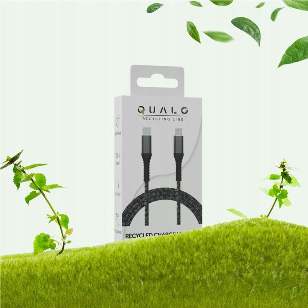 QUALO Recycling USB-C/Lightning Kabel 2,4 A 1 m QRC-CL-01 Schnellladung 27 W, langlebig, knickfest