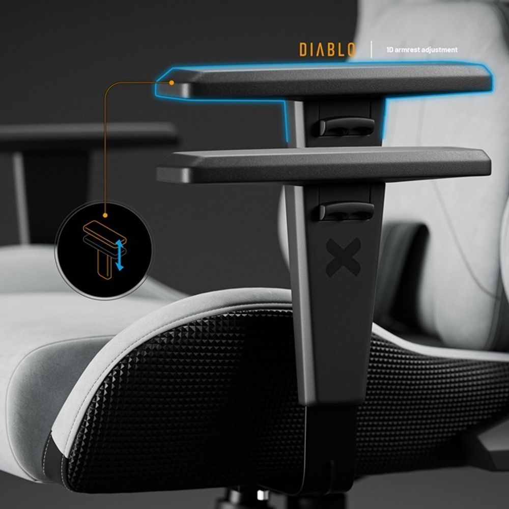 Diablo X.One Prime Gaming Stuhl Bürostuhl Schreibtischstuhl mit Kühlfunktion, Größe Normal, Farbe Grau