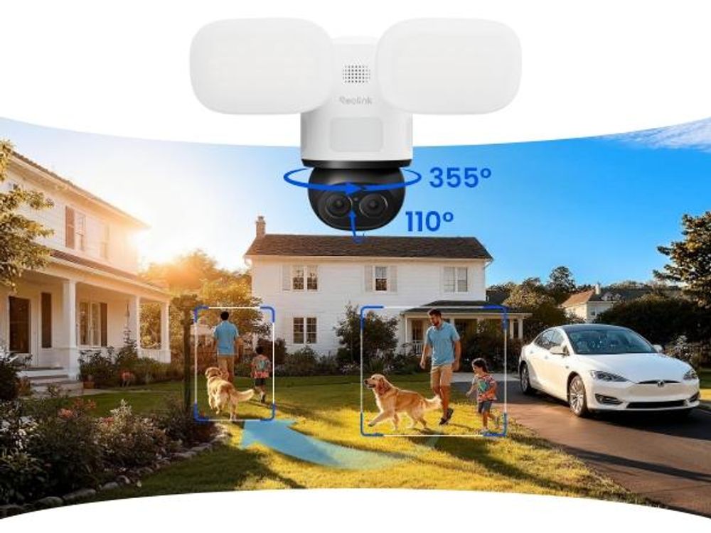 Reolink TrackFlex Floodlight WiFi, 4K WLAN Kabelgebundene Flutlicht-Außenüberwachungskamera, 360° Auto-Tracking, KI-Videosuche ohne Abo, KI Erkennung