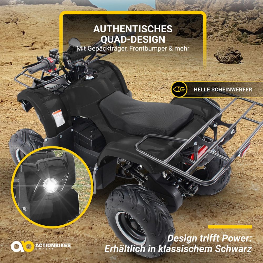 Elektro Kinderquad S-8 Farmer | 1000 Watt - Midi Quad - 2 Stufen drosselbar - Bis 20 km/h - ATV Pocket Quad - Offroad & Onroad - Bis 82 kg (Schwarz)
