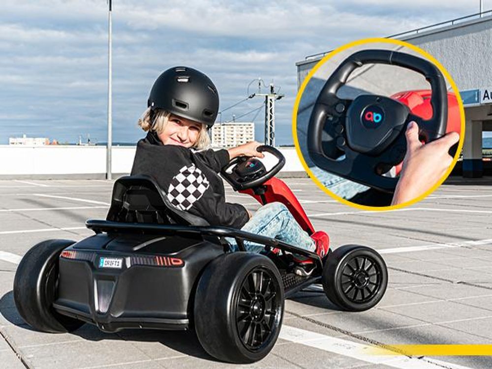 Kinder Elektro Drift-Kart | Drift-Scooter - Go-Kart mit Sound - Elektro-Kart - Tretauto - 700 Watt - 2x 12V 7 Ah - EVA-Reifen - Bis 70 Kg (Weiß)