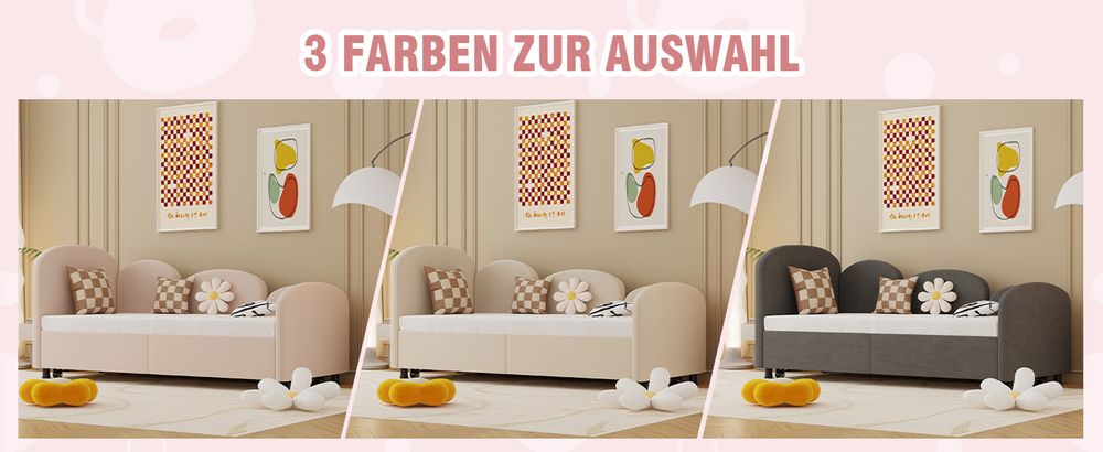okwish Schlafsofa Daybett 90x200cm mit Ausziehbarem Unterbett 90x190cm und Lattenrost aus Holz, Tagesbett Kinderbett Jugendbett(Ohne Matratze)- Beige