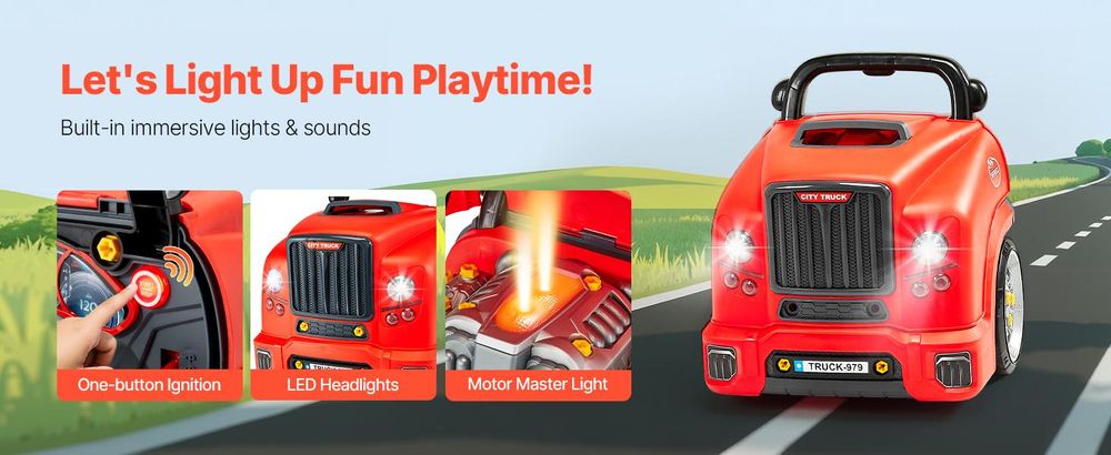 VEVOR Motorspielzeug, 60-teilig, Autoreparaturset für Kinder, mit abnehmbaren Teilen, Lichtern & Geräuschen, Lenkrad & Hupe, Mechaniker-Werkstattset