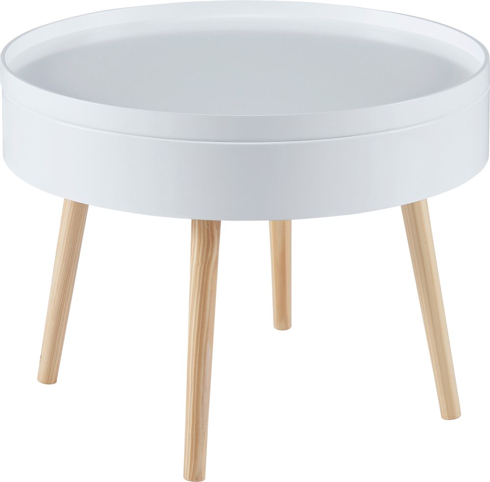 Couchtisch 'Bongard' mit abnehmbarer Tischplatte Ø60 x 45 cm Wohnzimmertisch in glatter Optik rund Weiß