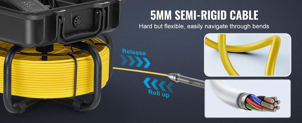 VEVOR Abwasserkamera Rohrinspektionskamera mit 512hz Sonde 22,9 cm 720p Bildschirm 50,3m, Ohne Positionierungsreceiver-a, 30 m-a