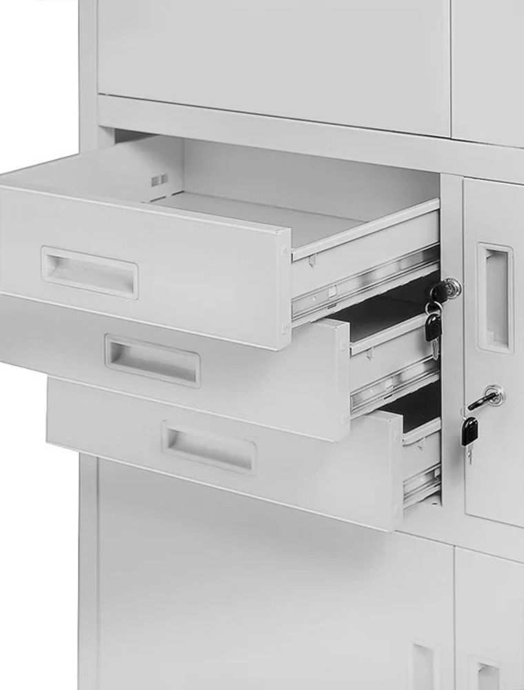 Büroschrank Aktenschrank Tresor Schubladen Geheimfach Stahlblech 185 cm x 90 cm x 40 cm (H x B x T) Farbe: Grau