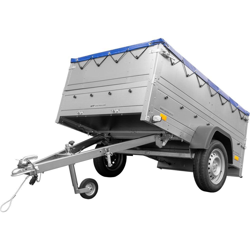 Kfz Anhänger 750 kg GARDEN TRAILER 201 KIPP mit zusätzlichen Bordwänden, Stützrad und blauer Flachplane