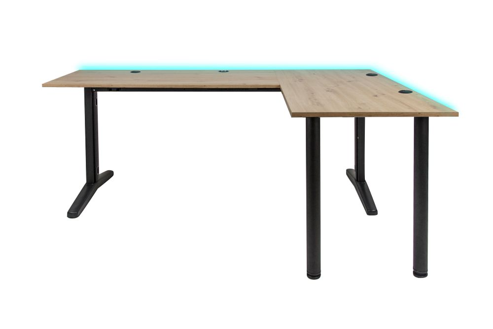 SyberDesk Gaming Eckschreibtisch V2 LED, 197 x 132 cm, RGB Gaming Tisch L-Form, USB-HUB, Kabelmanagement, Artisan-Eiche, (Rechts-Eichenstil)