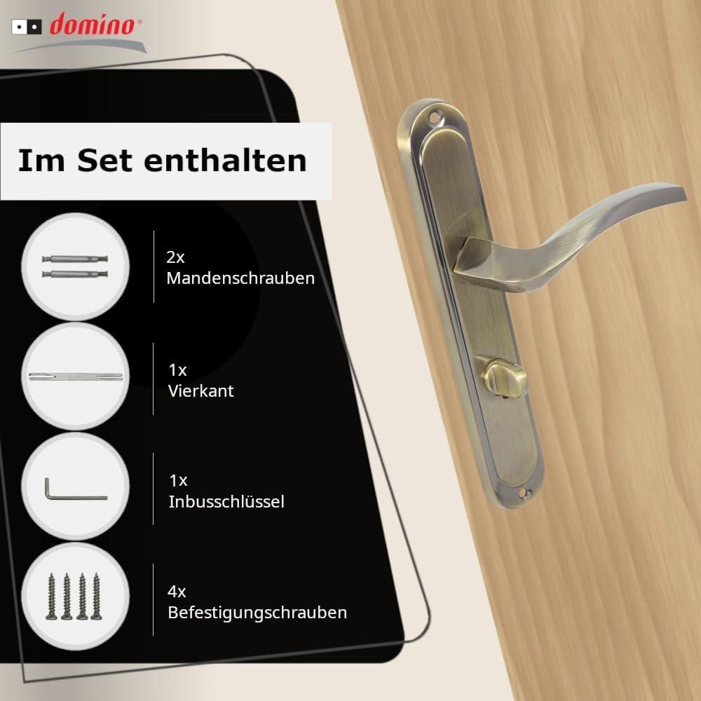 DOMINO Türgriff 78 Drückergarnitur WC - Badezimmer Set | Links & Rechts Türbeschlag für WC/Badezimmertüren | L-Form | Aluminium | Bronze | ENIGMA M3 |