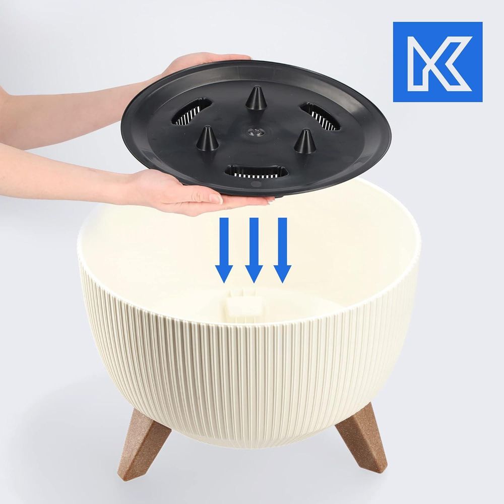 KADAX Kunststoff Blumentopf "Milis", Blumenkübel mit drei Einsteckstützen, Creme, 33 cm