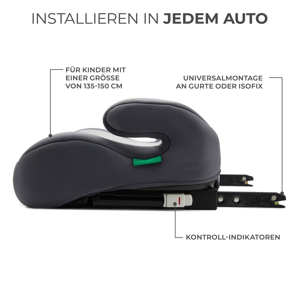 Kinderkraft I-BOOST i-Size - Sitzerhöhung 135-150 cm - R129 Norm - ISOFIX - Ergonomisch - Weicher Schaumstoff - Abnehmbarer Bezug - Grau