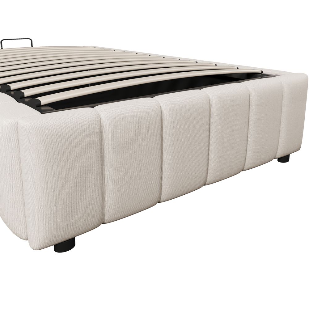 okwish Polsterbett, Jugendbett Kinderbett 90x200cm, Hydraulisches Stauraumbett Einzelbett hydraulische Lagerung, ohne Kopfteil, ohne Matratze, Beige