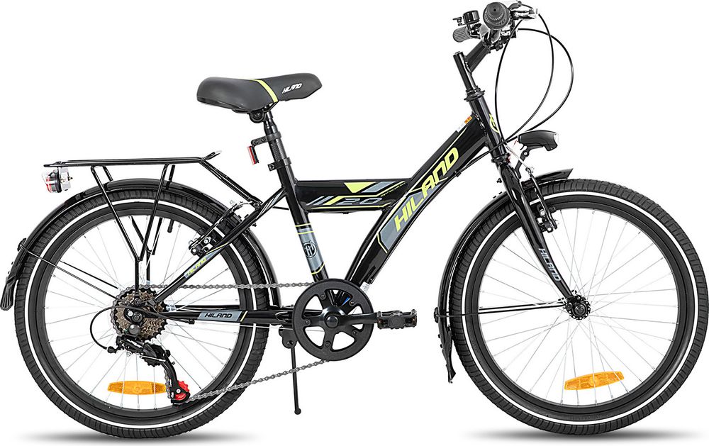 HILAND Rocket 20 Zoll Kinderfahrrad Mountainbike Kinder MTB für Jungen mit Shimano 6 Gang Schaltung Licht Gepäckträger, Schwarz