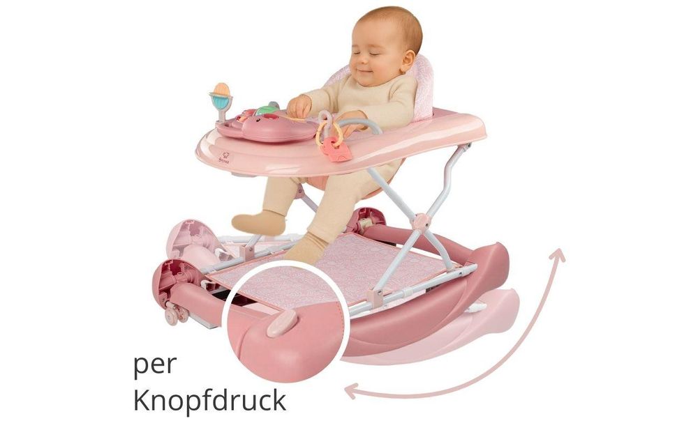 BRONEA® 5-in-1 Babywalker Gehfrei | Lauflernhilfe mit Schaukelfunktion, Musik & Licht | Laufhilfe für Baby ab 6 Monate | Höhenverstellbar | Klappbar | Rosa
