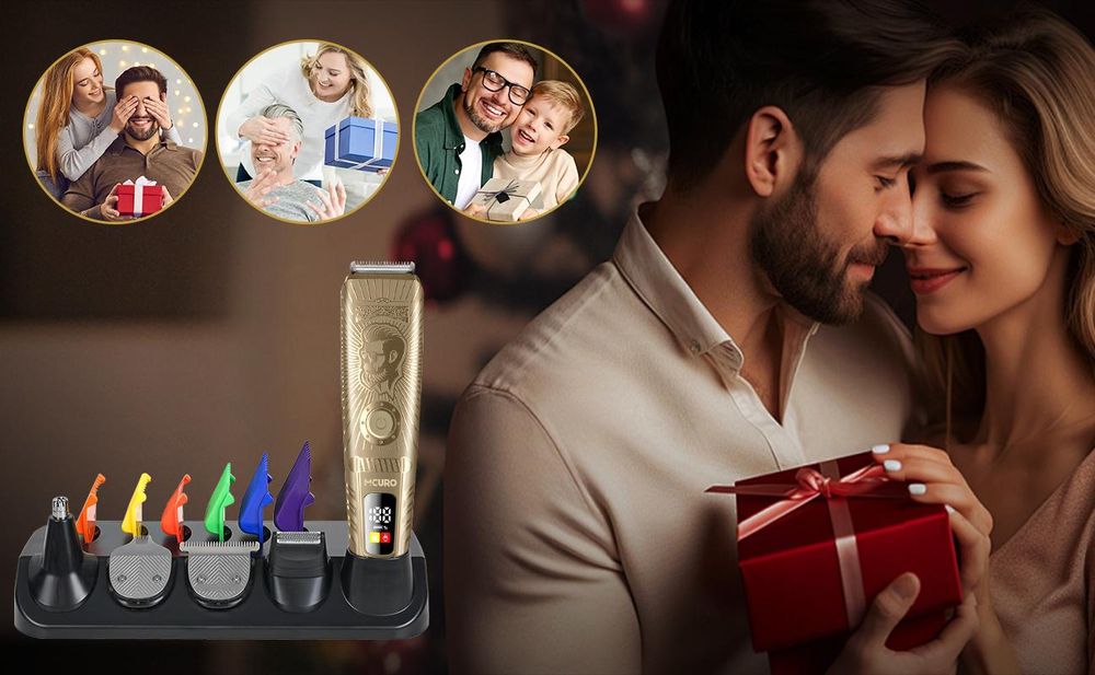 MCURO 5-in-1 Profi-Haarschneider – Leistungsstarker 7500-RPM Trimmer mit Edelstahlklingen, LED-Display, USB-C-Schnellladung, 6 Schnittlängen, vielseitigen Aufsätzen, Gold