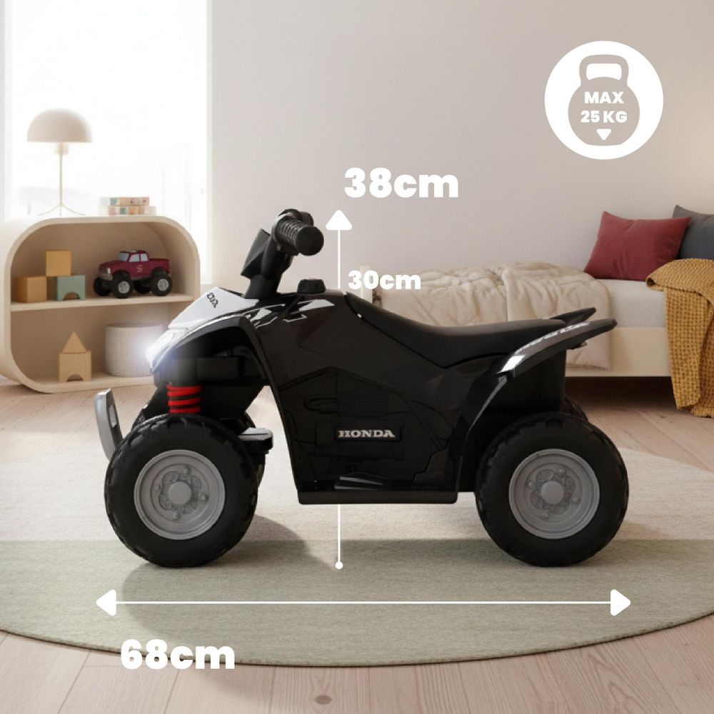 Elektrické odrážedlo quad SUN BABY s vyznačenými rozměry a ikonou nosnosti.