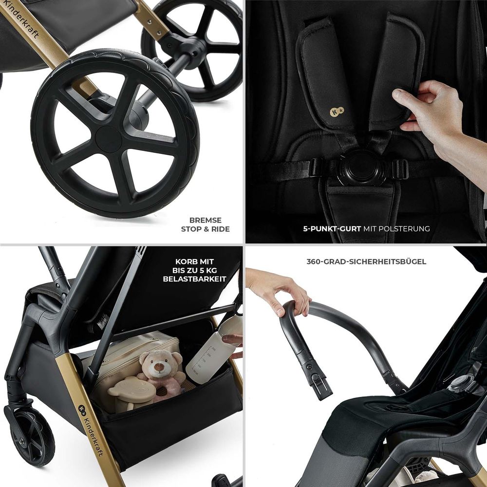 Kinderkraft LOOM – Grüner Buggy bis 27 kg, pannensichere Räder, leicht & kompakt, ideal für Reisen und Alltag, Schwarz