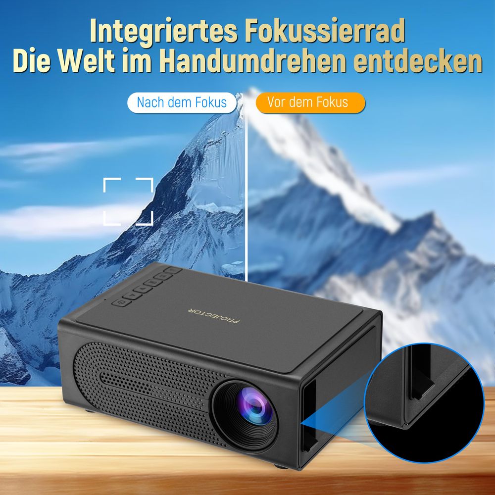 ZELURXX Mini-Projektor, Tragbarer Beamer, LED, Unterstützt iOS und Android, Kompatibel mit Laptops/PC/Smartphone, Schwarz