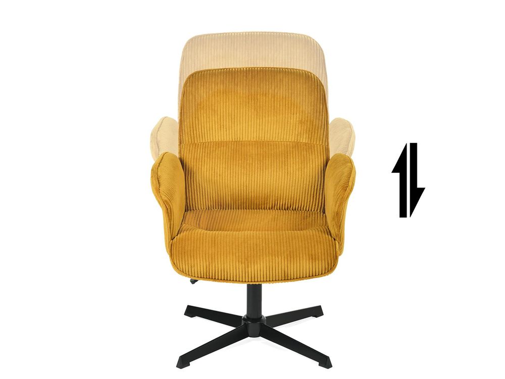 Meubles Cosy Ergonomischer verstellbarer Drehstuhl mit Armlehnen aus gelbem Cord – THOMASINA