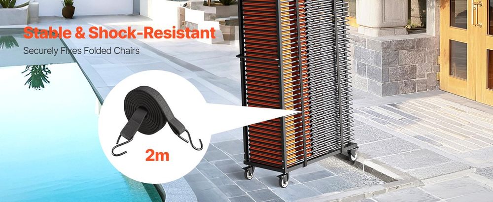 VEVOR Klappstuhlregal, 300 LBS Tragfähigkeit, L-förmiger vertikaler Stuhlwagen für 25 Stühle, robuster Metallstuhl-Transportwagen mit Gummirädern, multifunktionaler Stuhlhalter, matt schwarz, 60 Stühle