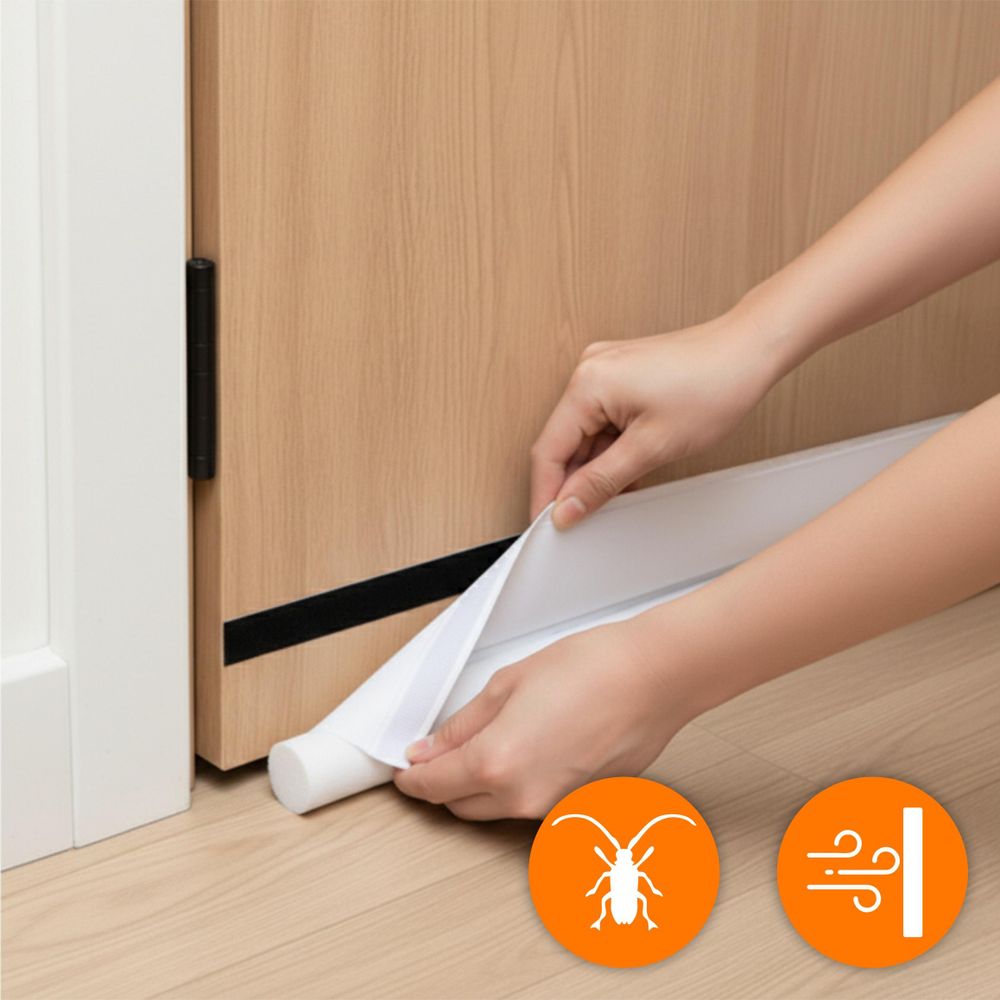 Türdichtung 90cm Weiß, Zugluftstopper mit Klettverschluss, Schallschutz & Insektenschutz, Schaumstoff Dichtung zuschneidbar, EVI HOME Single White