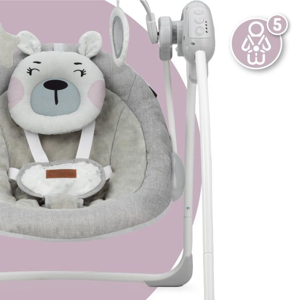 MoMi LISS – Elektrische Babywippe klappbar mit Timer, 5 Geschwindigkeiten, 6 Melodien & verstellbarem Spielbogen – Rosa