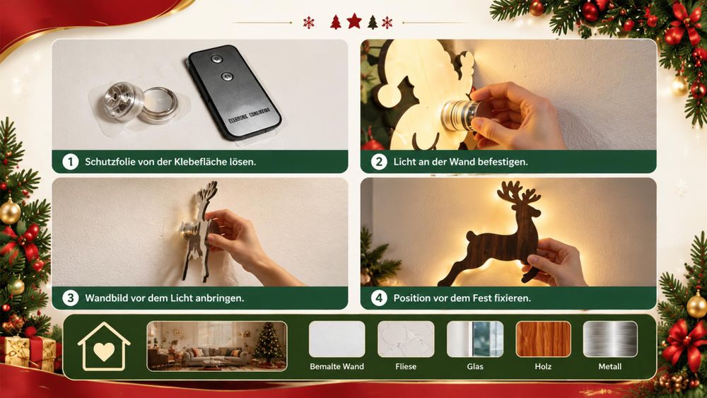 LED Weihnachtsdeko Rentier 7-teilig, 3D Holz Wanddeko, warmweiß beleuchtet