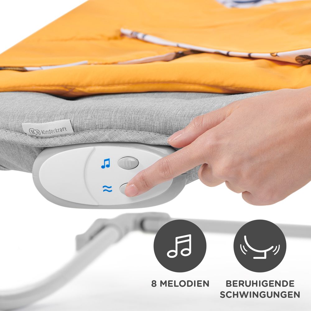 Kinderkraft FELIO 2 Babywippe - 2-in-1 Babyliege - Schaukelfunktion - Vibrationen & Musik - Mit Spielbügel & Zubehör - Waschbarer Bezug - Gelb