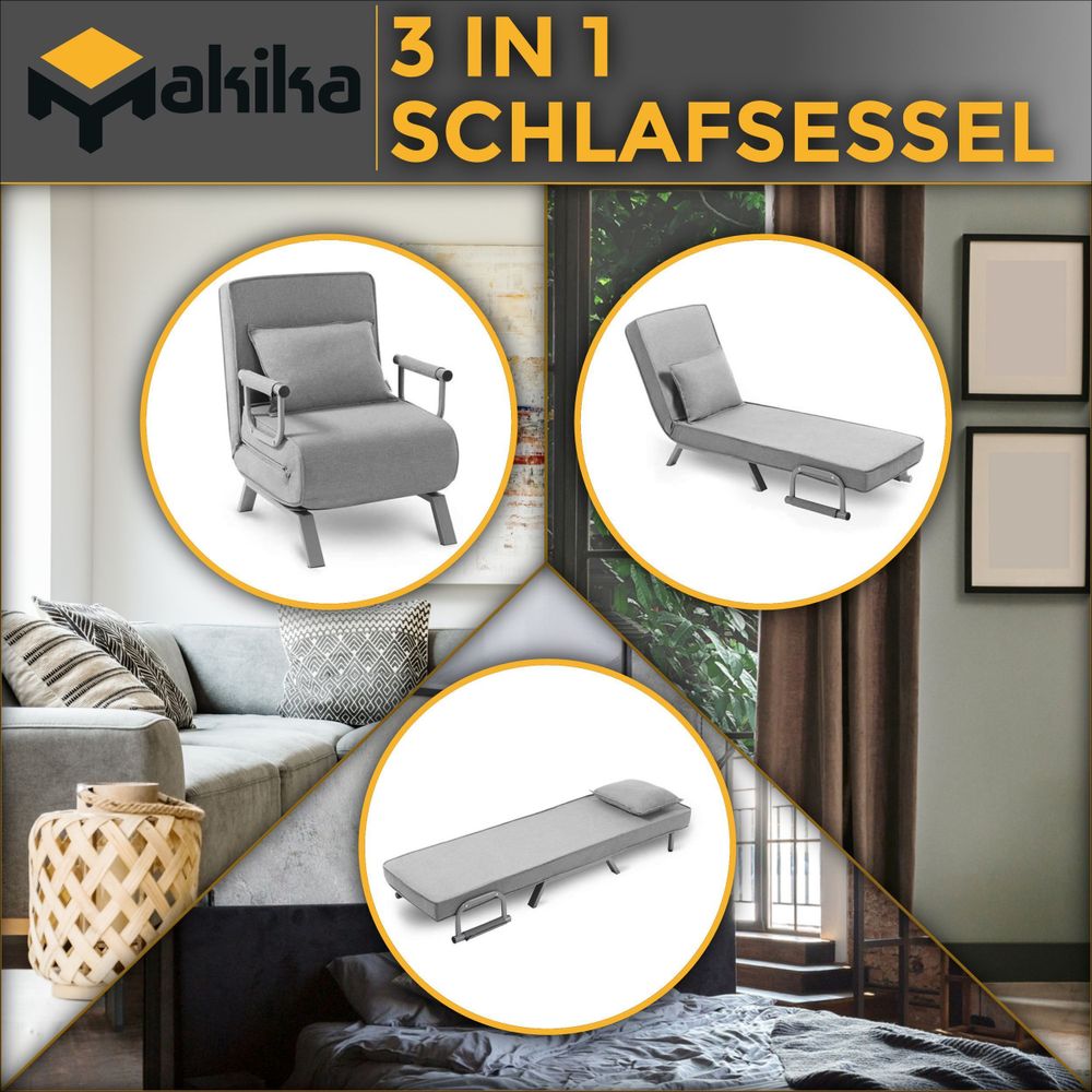 Makika Schlafsessel Schlafsofa Ted klappbar in Grau