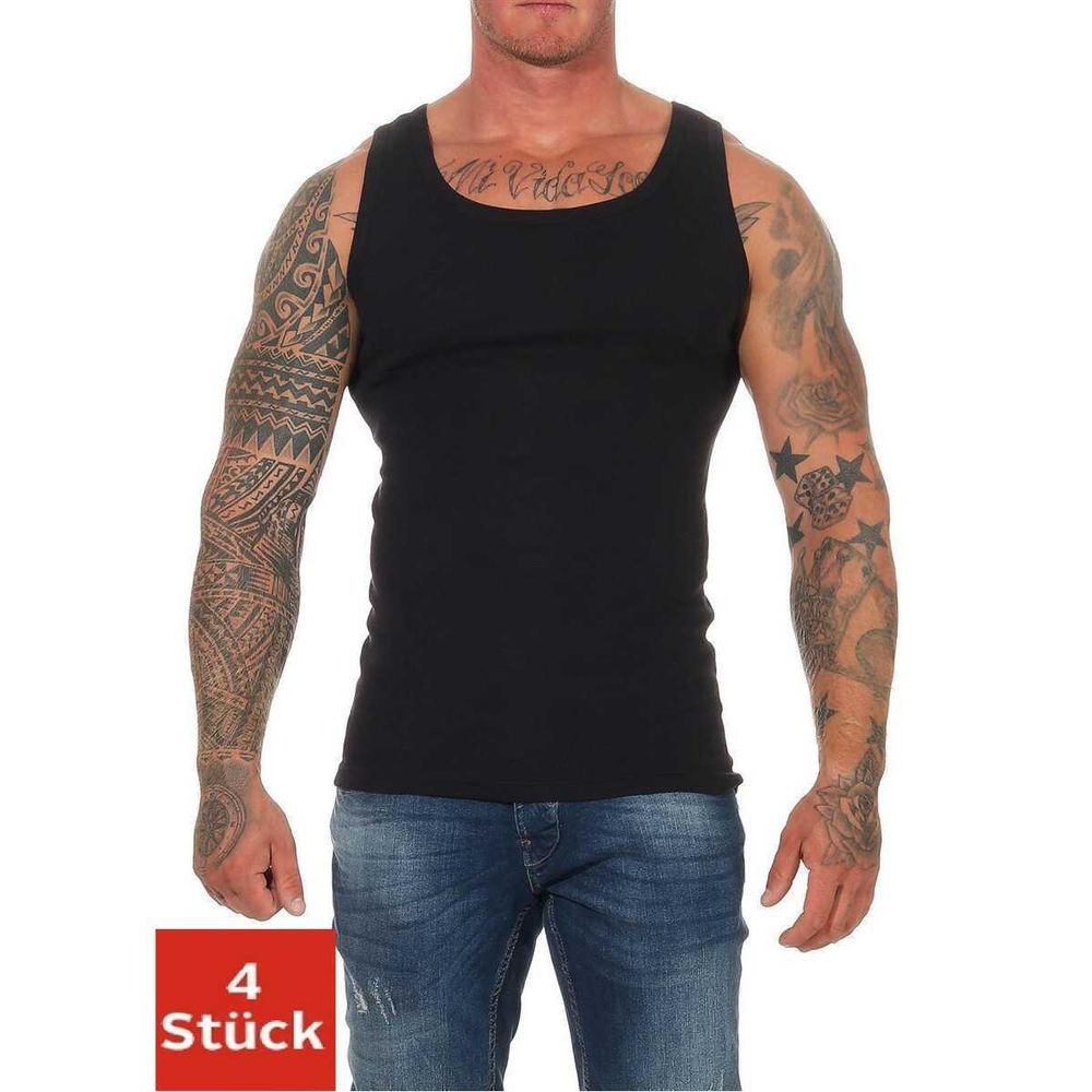 4 Stück Unterhemd Feinripp 100% Baumwolle; Schwarz/4XL