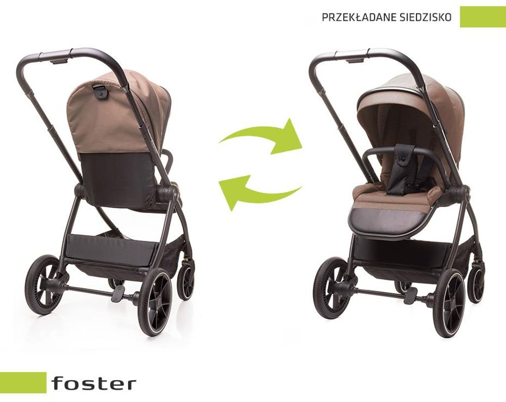 4Baby | Wózek spacerowy - Mokka - Obrotowe siedzisko - Lekka aluminiowa rama - Lekki - Składany jedną ręką - Do 22 kg - Foster