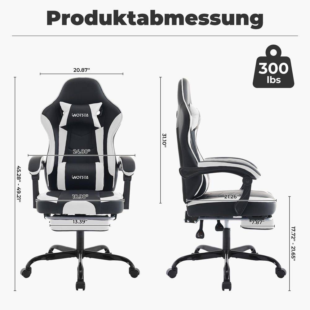 WOTSTA Gaming Stuhl Maße und Belastbarkeit