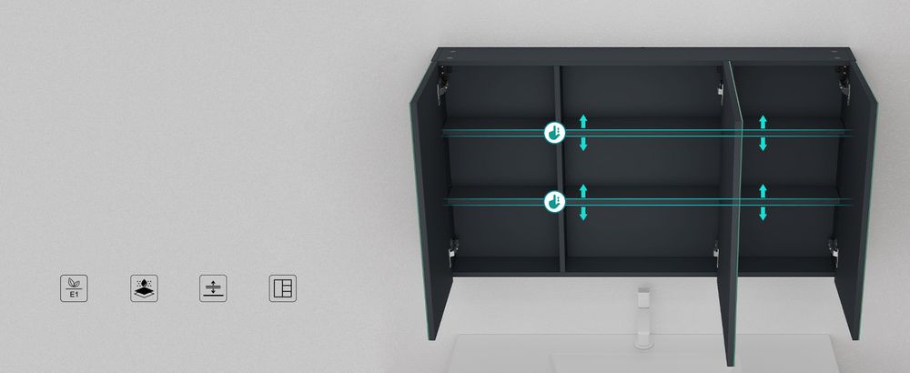 Mai & Mai Spiegelschrank mit 3 Spielgeltüren Badezimmerschrank Hängeschrank Badezimmerspiegel BxTxH 120x15x70 cm Weiß matt Spiegelschrank-02