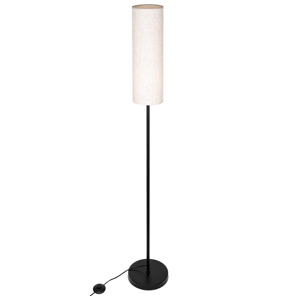 MasterLED Stehlampe E27 Rattan-Optik 150cm - Moderne Boho Standleuchte Wohnzimmer Schwarz - Stoffschirm Zylinder Textil