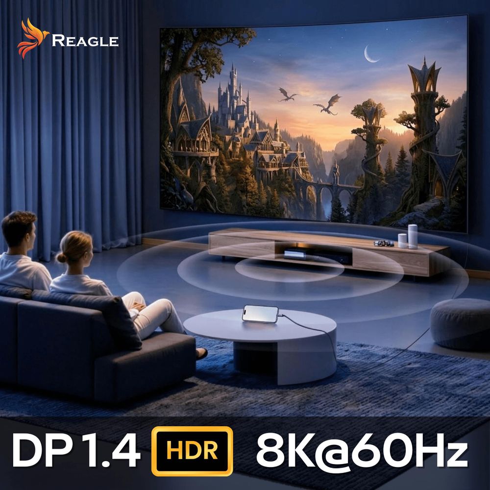 Reagle USB-C auf DisplayPort Kabel 2m 8K 60Hz 4K 165Hz DP 1.4 HDR Thunderbolt 4/3 kompatibel für Monitor Laptop