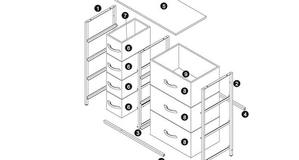 WOLTU Kommode mit 7 Schubladen aus Stoff, Sideboard, Metallrahmen, Industrial Stil