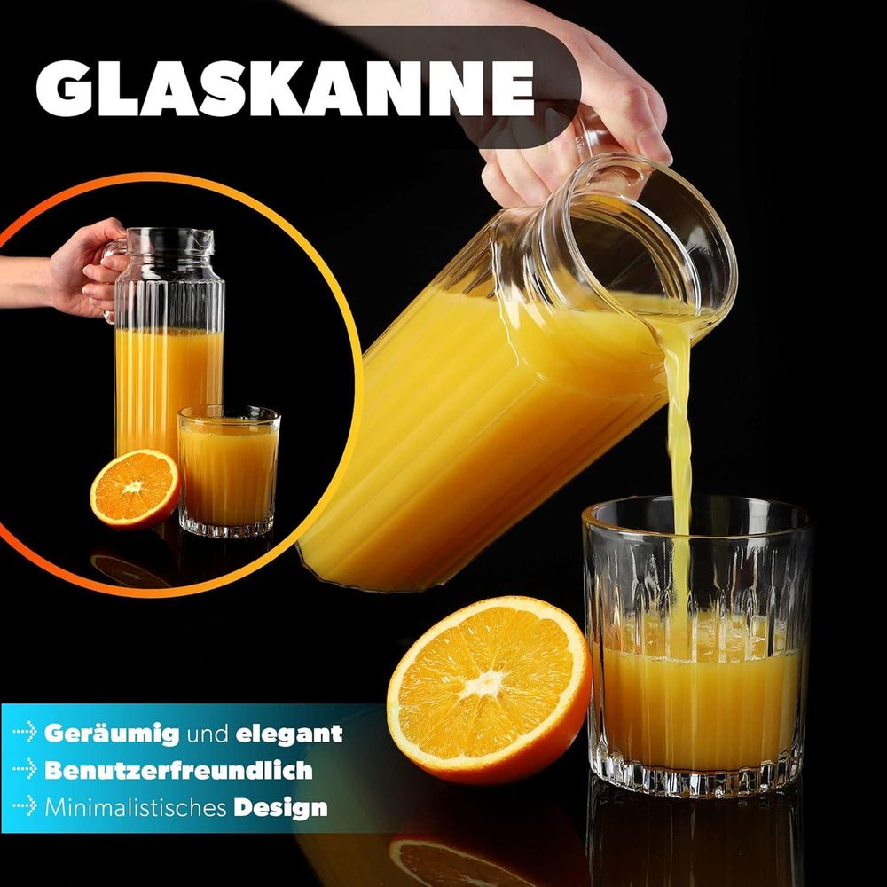 KADAX pichet, pot en verre, pot à eau avec bec verseur et poignée maniable, transparent, 1.1L, 1 pièce