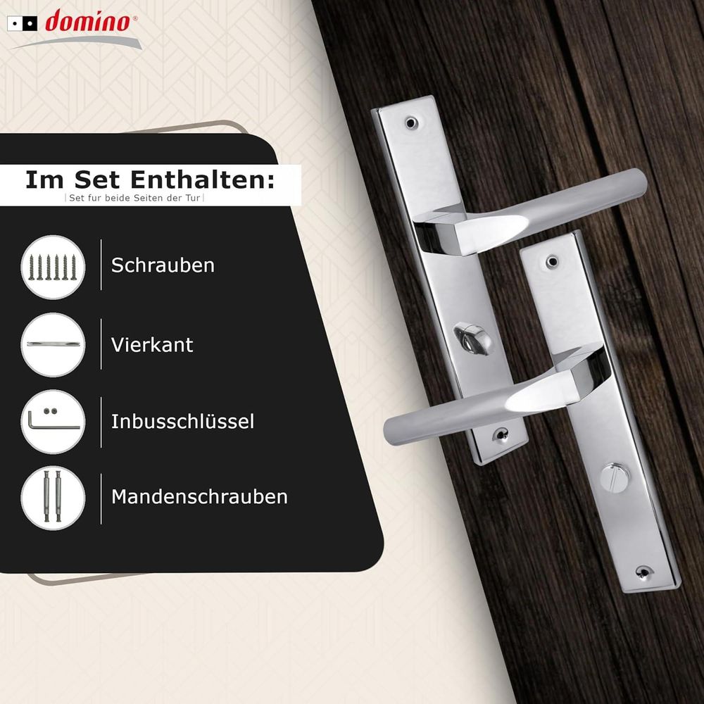 DOMINO Türgriff 78 Drückergarnitur WC - Badezimmer Set | Links & Rechts Türbeschlag für WC/Badezimmertüren | L-Form | Türbeschläge aus Aluminium |Schwarz Türdrückergarnitur|ROMANA BLACK