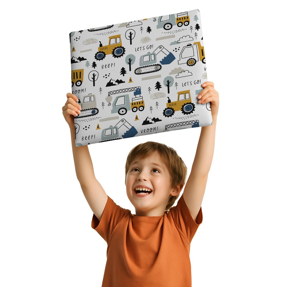 Muralo Gepolstertes Wandpaneel mit Aufdruck für Kinder POLSTERPANEEL 30x30 Wandpolster Bagger Traktoren Skandinavischer Stil Wanddeko für Kinderzimmer