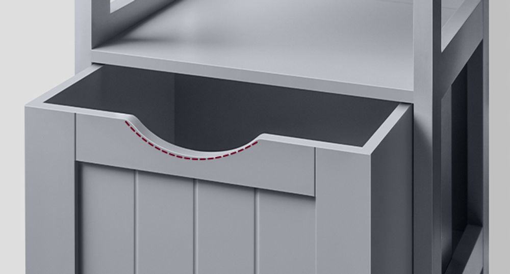 VASAGLE Hochschrank Badezimmer, Badezimmerschrank schmal, 2 Schubladen, 3 offene Fächer, 30 x 30 x 141,5 cm, Taubengrau