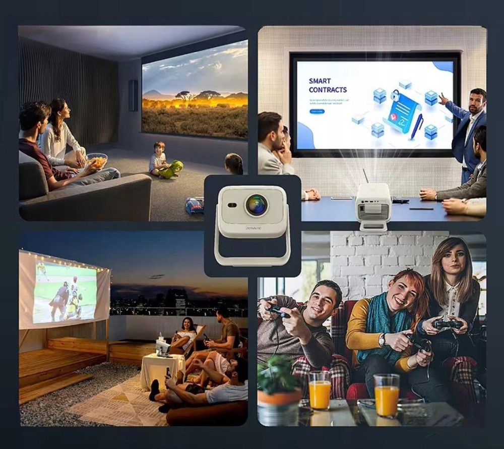Projektor ZENWIRE so systémom Android, WiFi, Bluetooth, Full HD, podpora 4K, 12000 lumenov, automatické zaostrovanie, prenosný, mini projektor pre domáce kino a kanceláriu "H8"