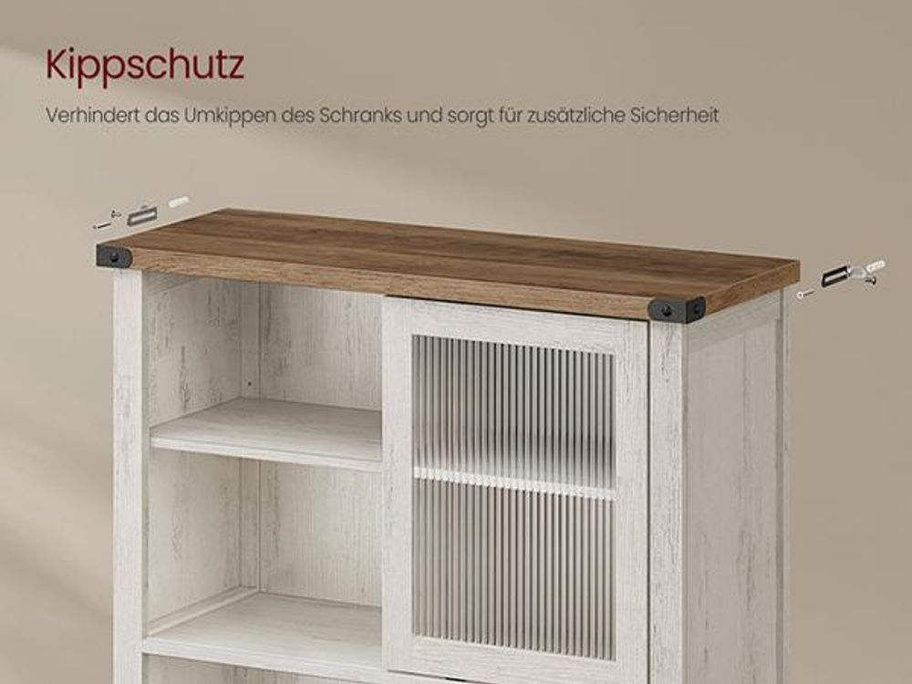 VASAGLE Sideboard mit Beleuchtung und Ladestation, Küchenschrank, Aufbewahrungsschrank, mit Türen und Schubladen, 39,5 x 80,4 x 180,6 cm