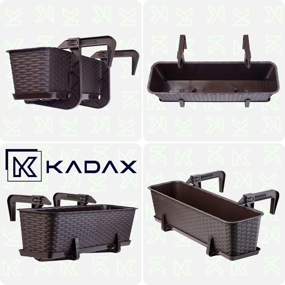 KADAX Balkontopf mit Untersatz "Frette", Balkonkasten mit Wasser Öffnungen, 60cm, Braun