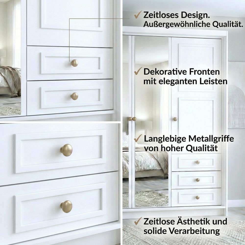 Geräumiger viertüriger Kleiderschrank OSLO mit Schubladen und Metallgriffen – modernes Design Farbe: Weiß