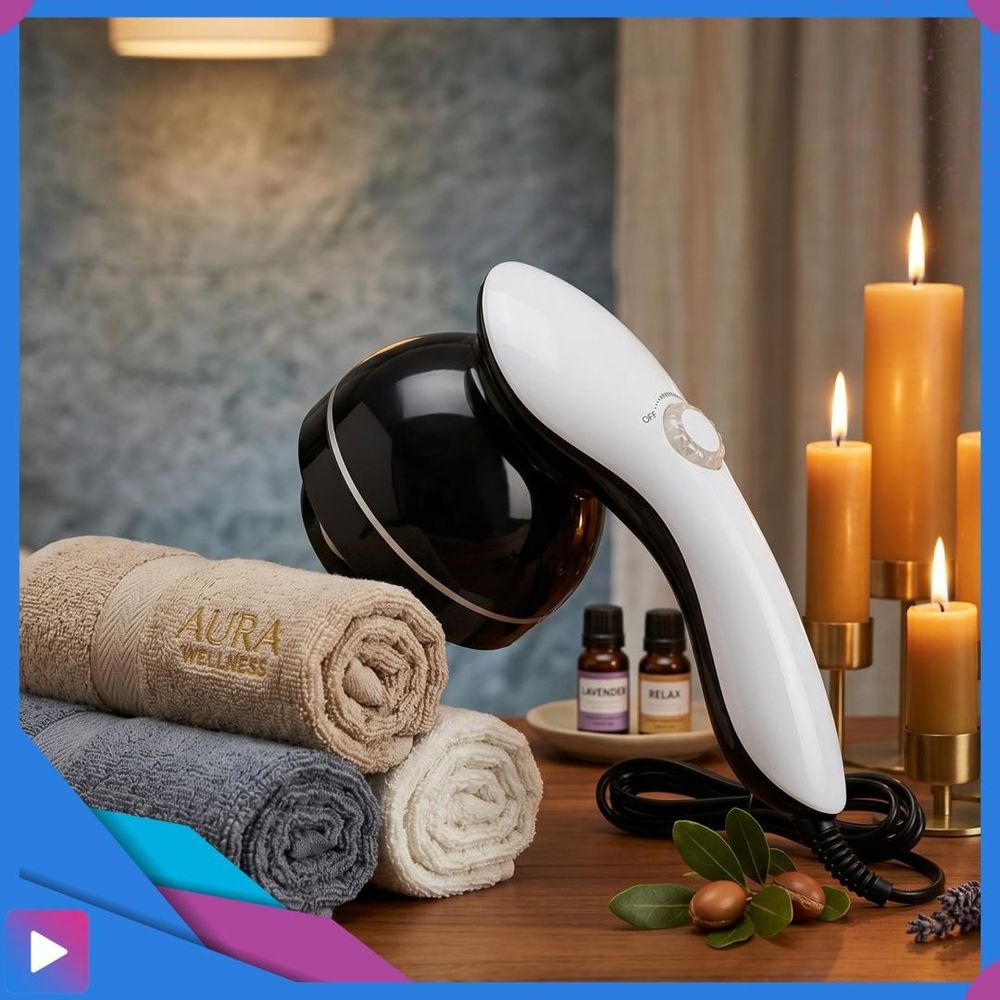 ASATO Körpermassagegerät 9-in-1 28 W mit 8 Aufsätzen und Wärmefunktion